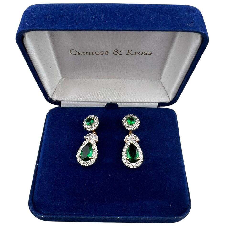 Camrose & Kross JBK Jaqueline Kennedy Replica Emerald Drop Pierced Earrings